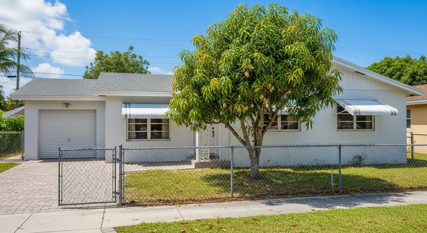 CBS concrete block stucco ranch home in Kendall Miami FL typical of 1970s post-war construction with terrazzo floors and jalousie windows