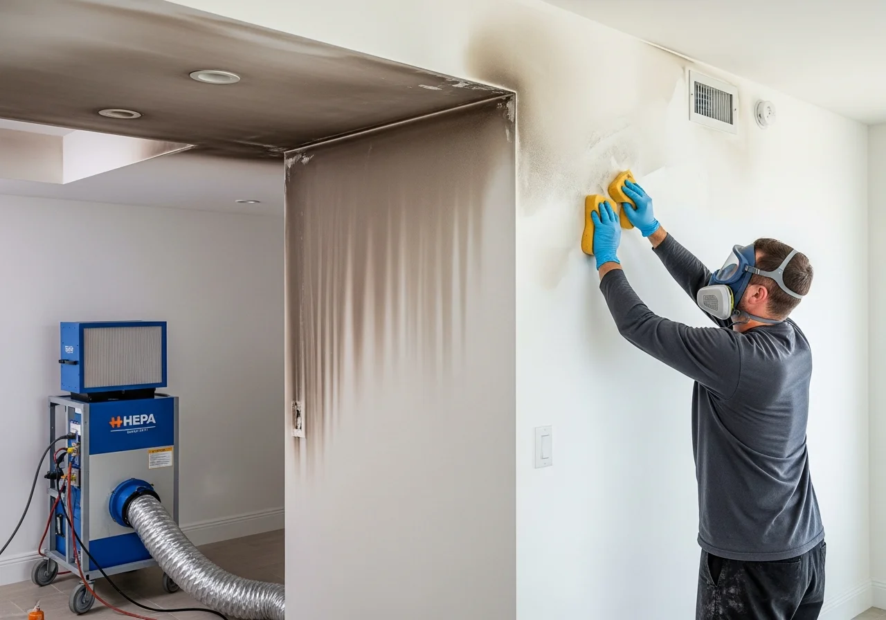 Smoke and water damage in a Miami condo unit after fire suppression