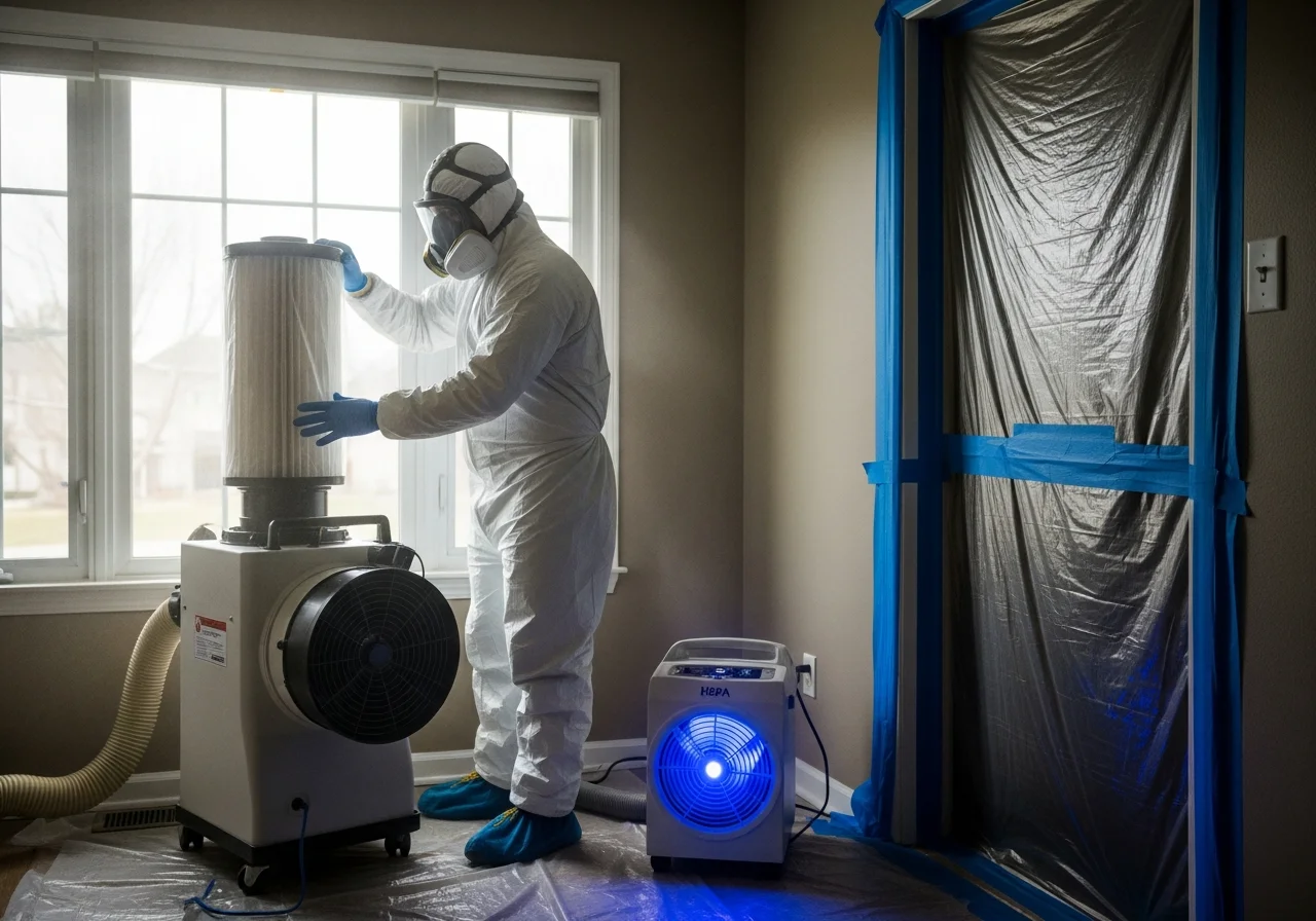 Professional mold containment barrier setup during remediation in Mint Hill NC