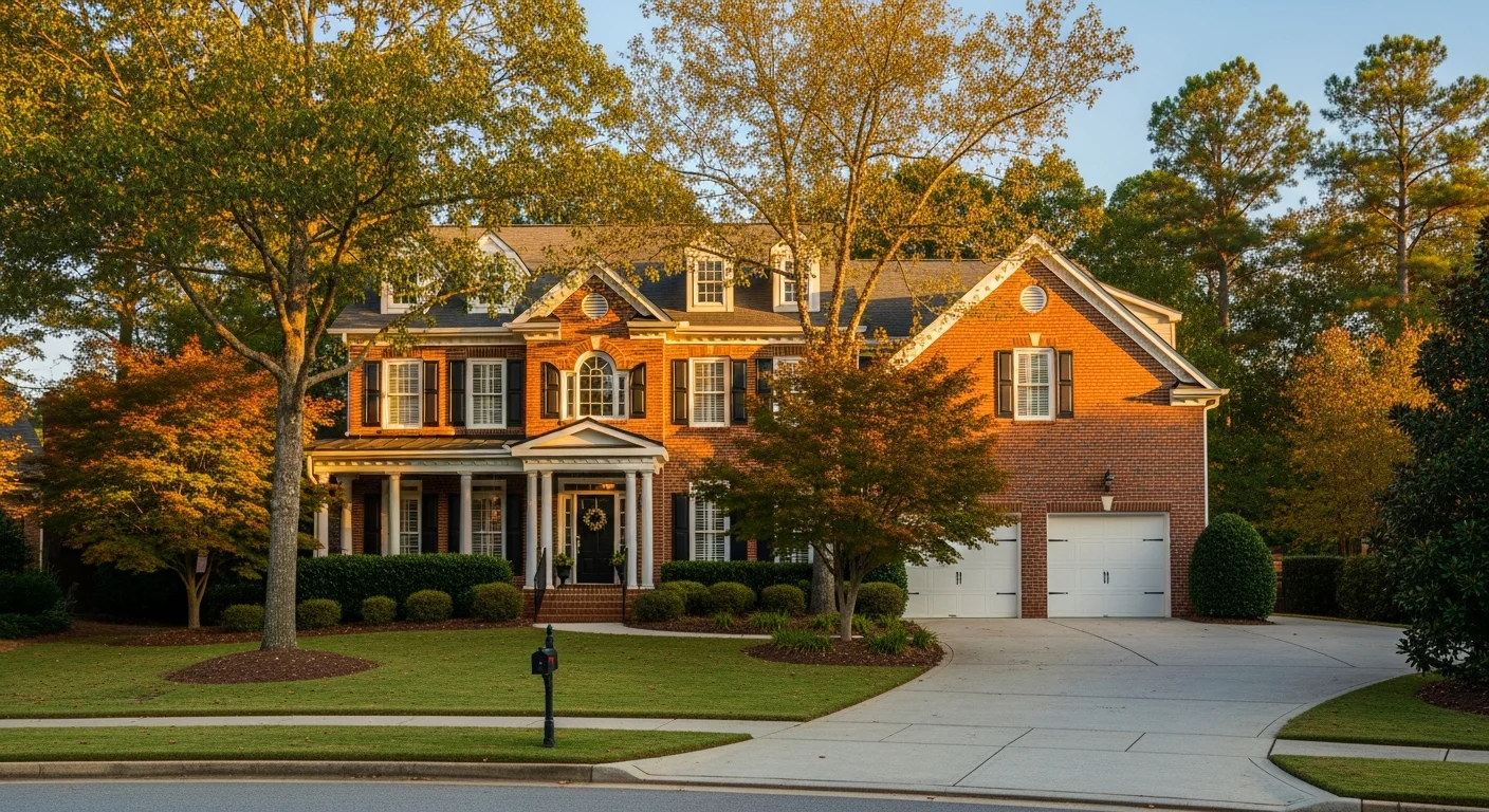 Typical residential home exterior in a Mint Hill NC subdivision showing brick ranch construction common to the area