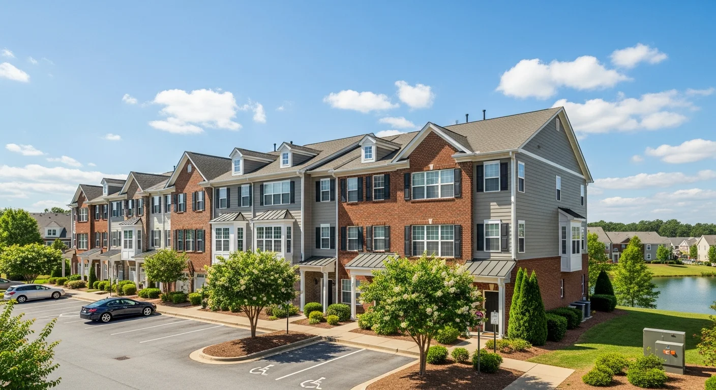 Townhome community near Lake Norman in Mooresville NC showing multi-unit residential buildings