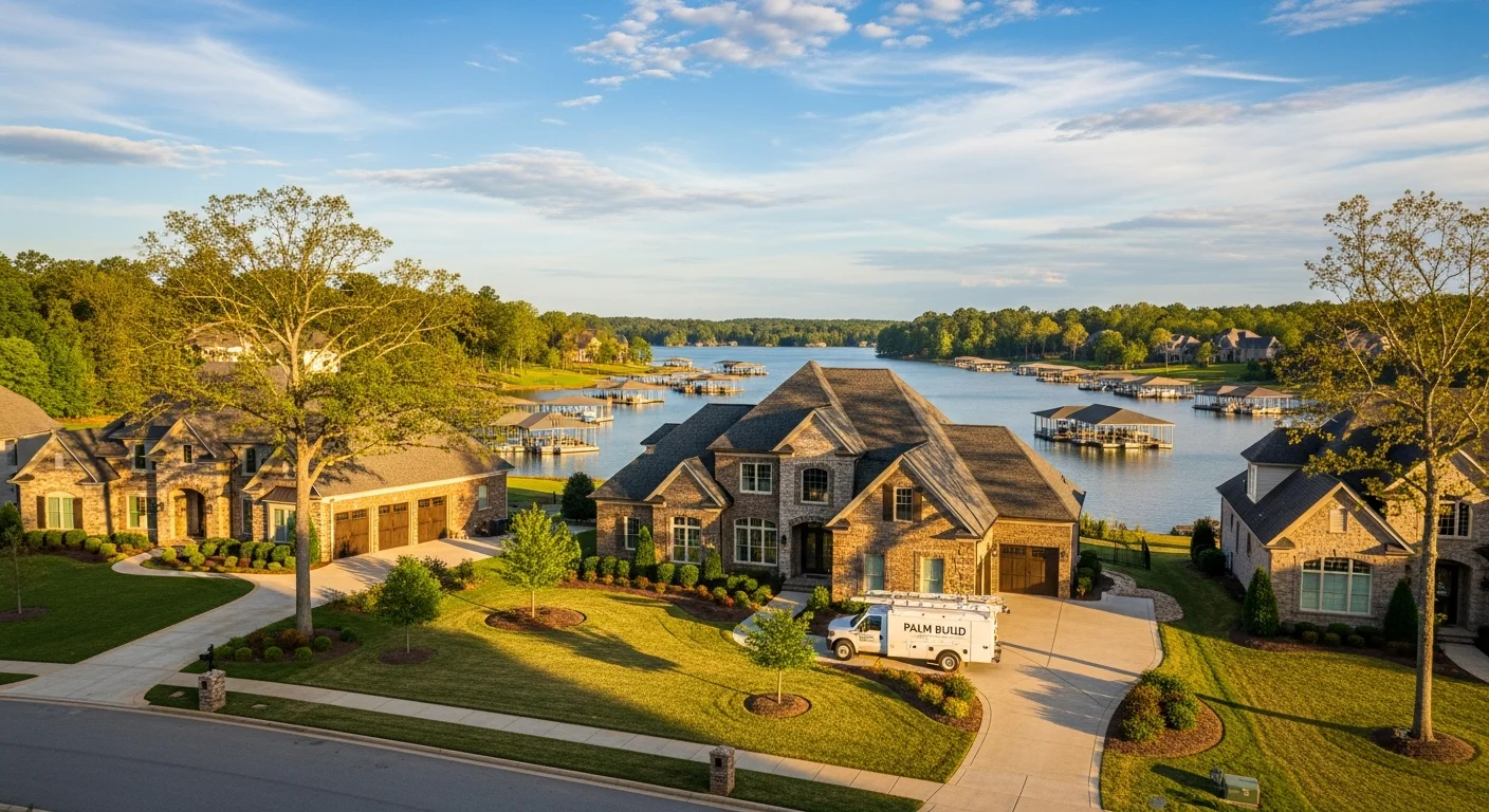 Palm Build restoration team working on a premium Lake Norman home reconstruction in Mooresville, North Carolina