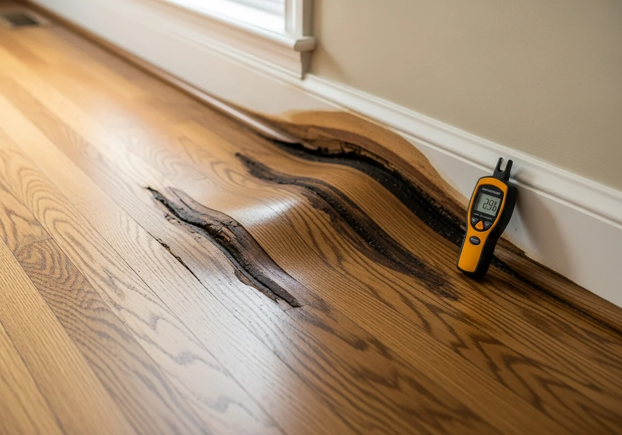 Hardwood flooring detail in a Mooresville NC home requiring reconstruction matching