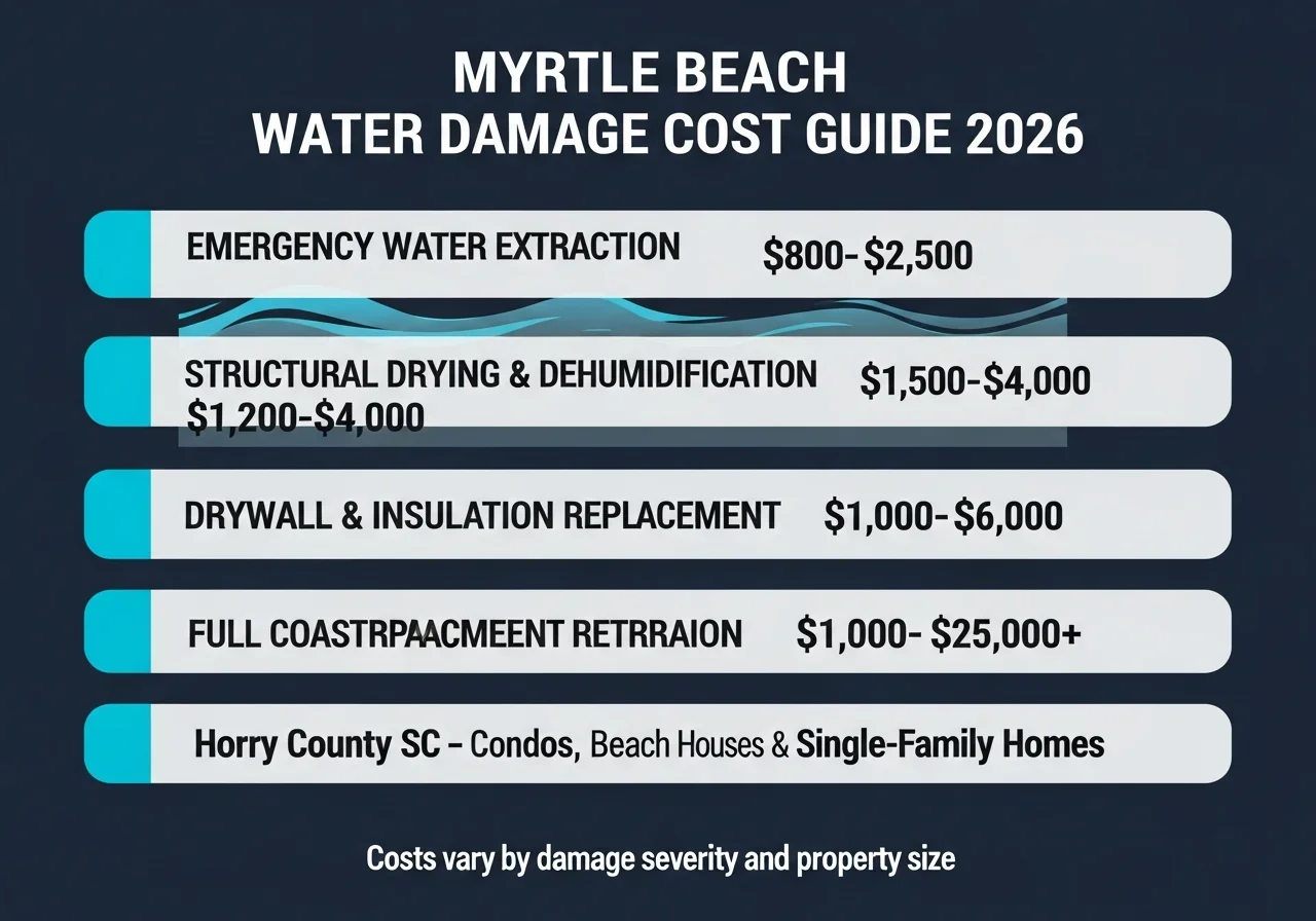 Myrtle Beach South Carolina mold and water damage restoration cost guide infographic for Horry County condos and homes