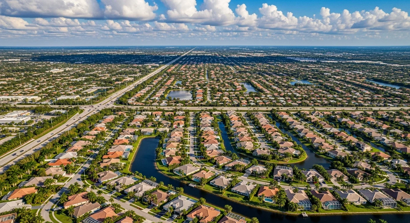 Aerial view of Oakland Park FL showing central Broward County neighborhoods, inland canal network, and Middle River drainage system