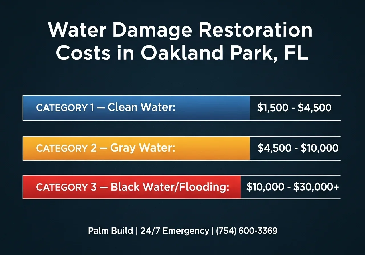 Water damage cost documentation showing extent of damage in an Oakland Park FL home requiring insurance claim