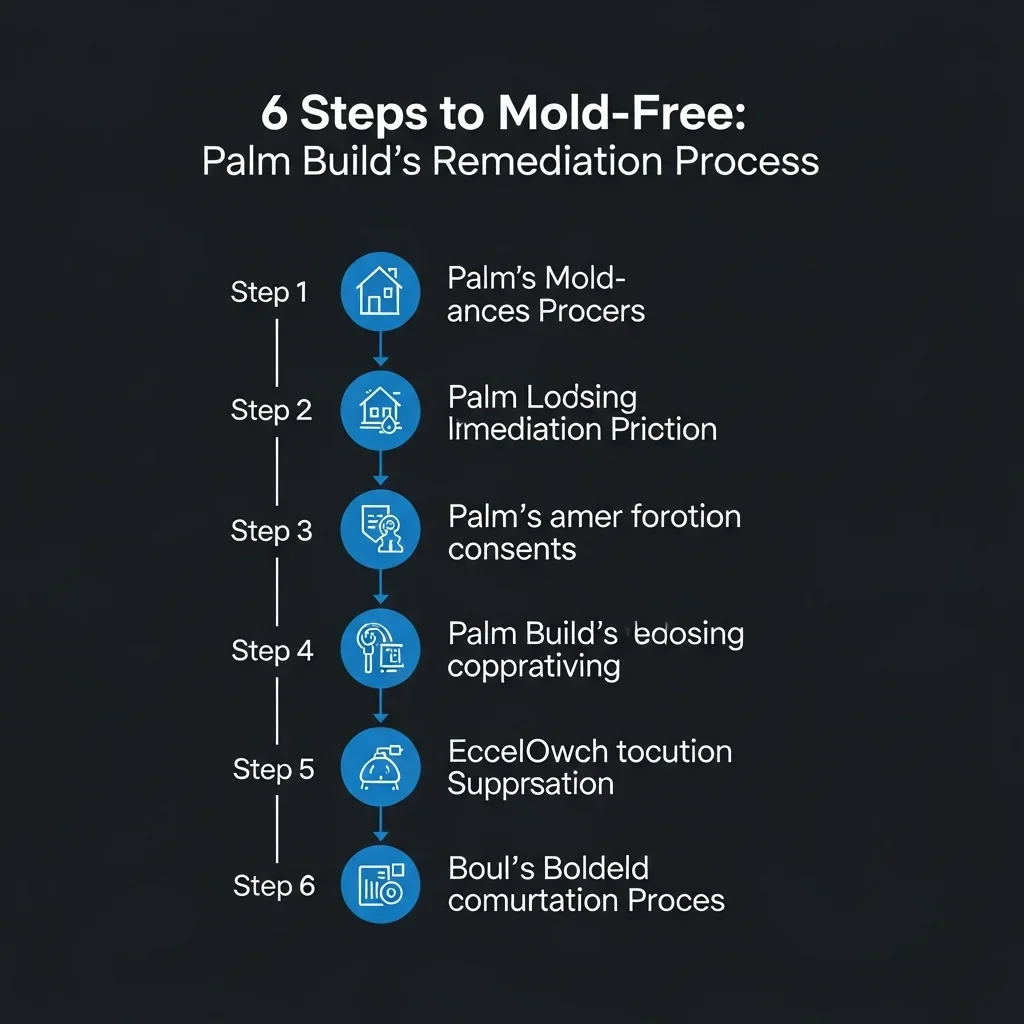 Infographic showing Palm Build's 6-step mold remediation process for Orlando Florida homes
