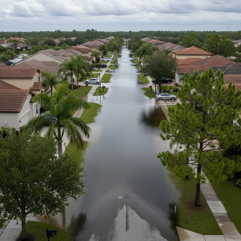Lake- and retention-pond-driven freshwater street flooding in an Orlando Central Florida neighborhood after a tropical rain event