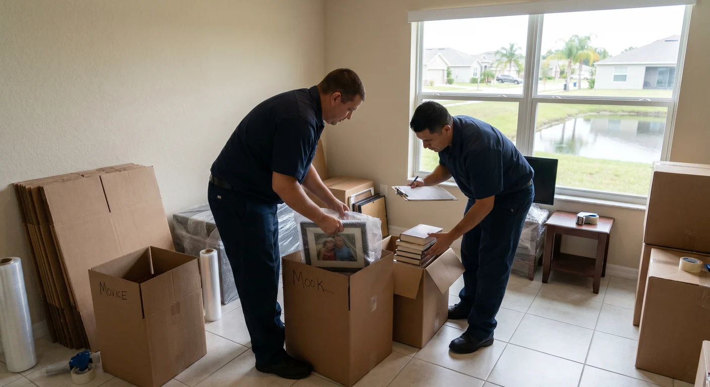 Professional contents restoration pack-out in progress at an Orlando Florida home showing careful inventory and packing of personal property after water damage