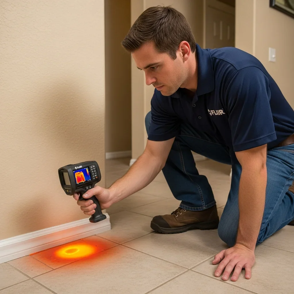 Palm Build technician taking thermal moisture readings with a FLIR camera during reconstruction in Orlando FL