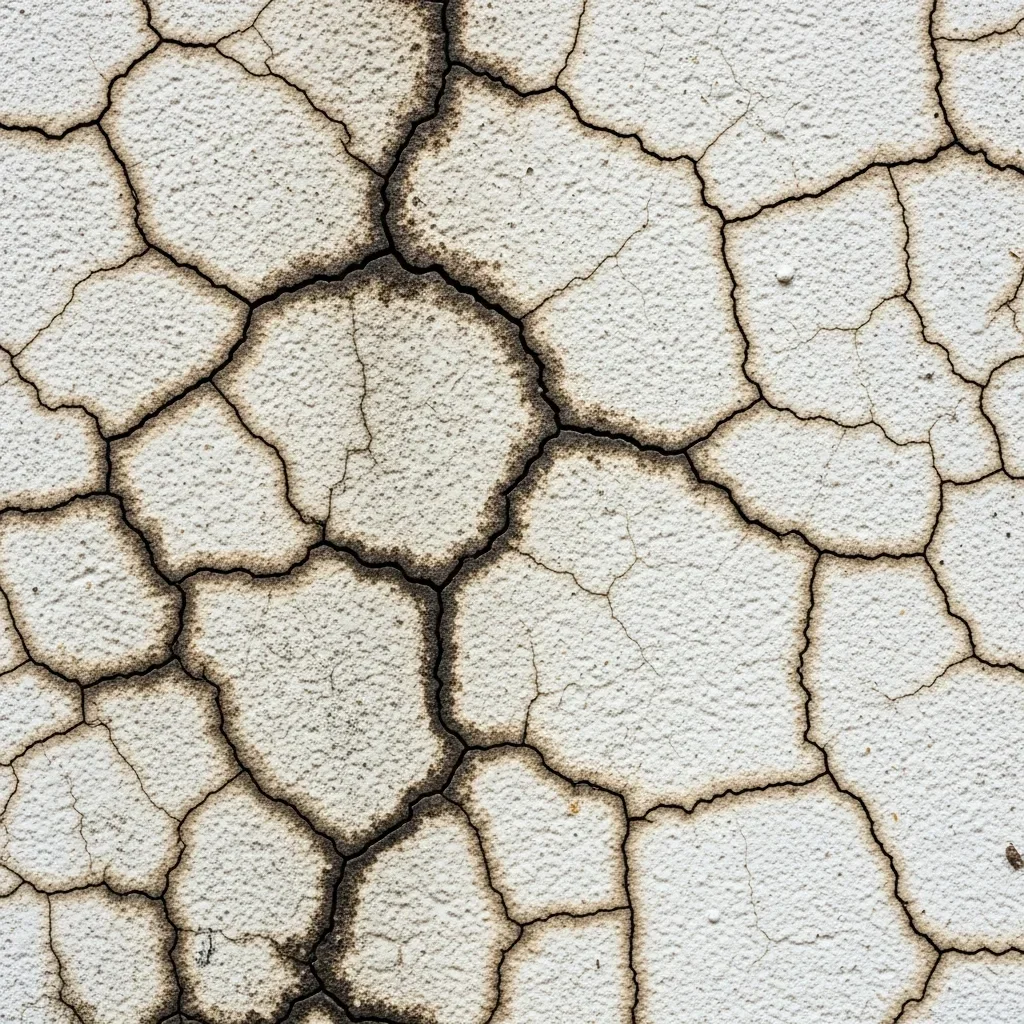 Hairline cracks in aged Florida stucco exterior showing water staining and moisture damage