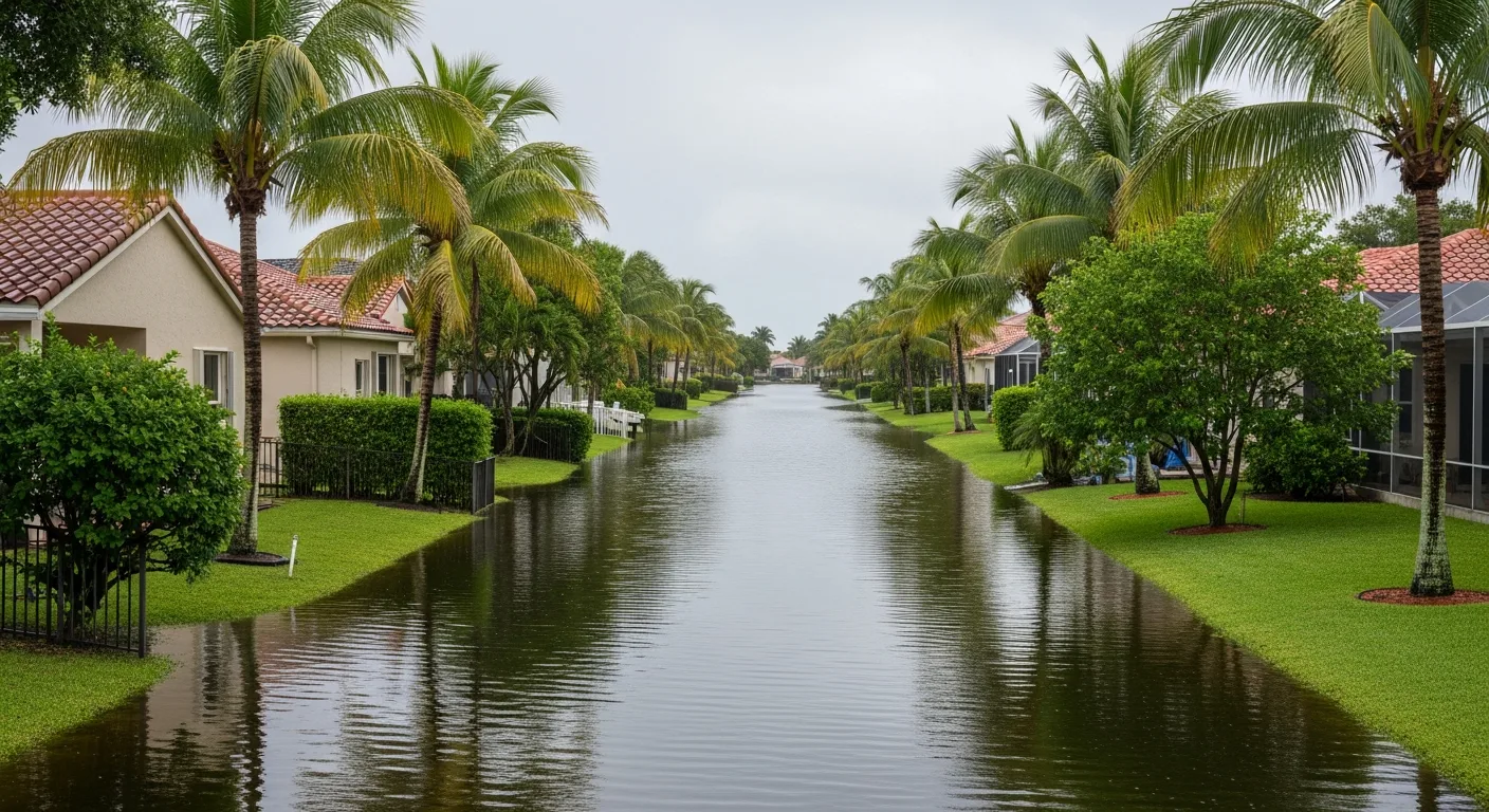 High water levels in an NPBCID drainage canal adjacent to residential properties in Palm Beach Gardens Florida