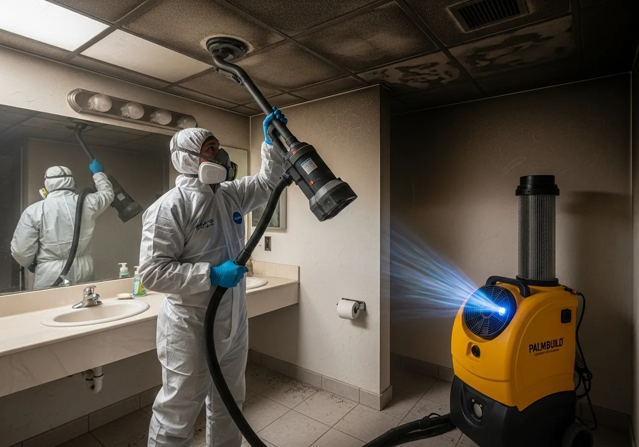 Palm Build technicians performing professional smoke cleanup and soot removal in a Palm Beach Gardens Florida residence