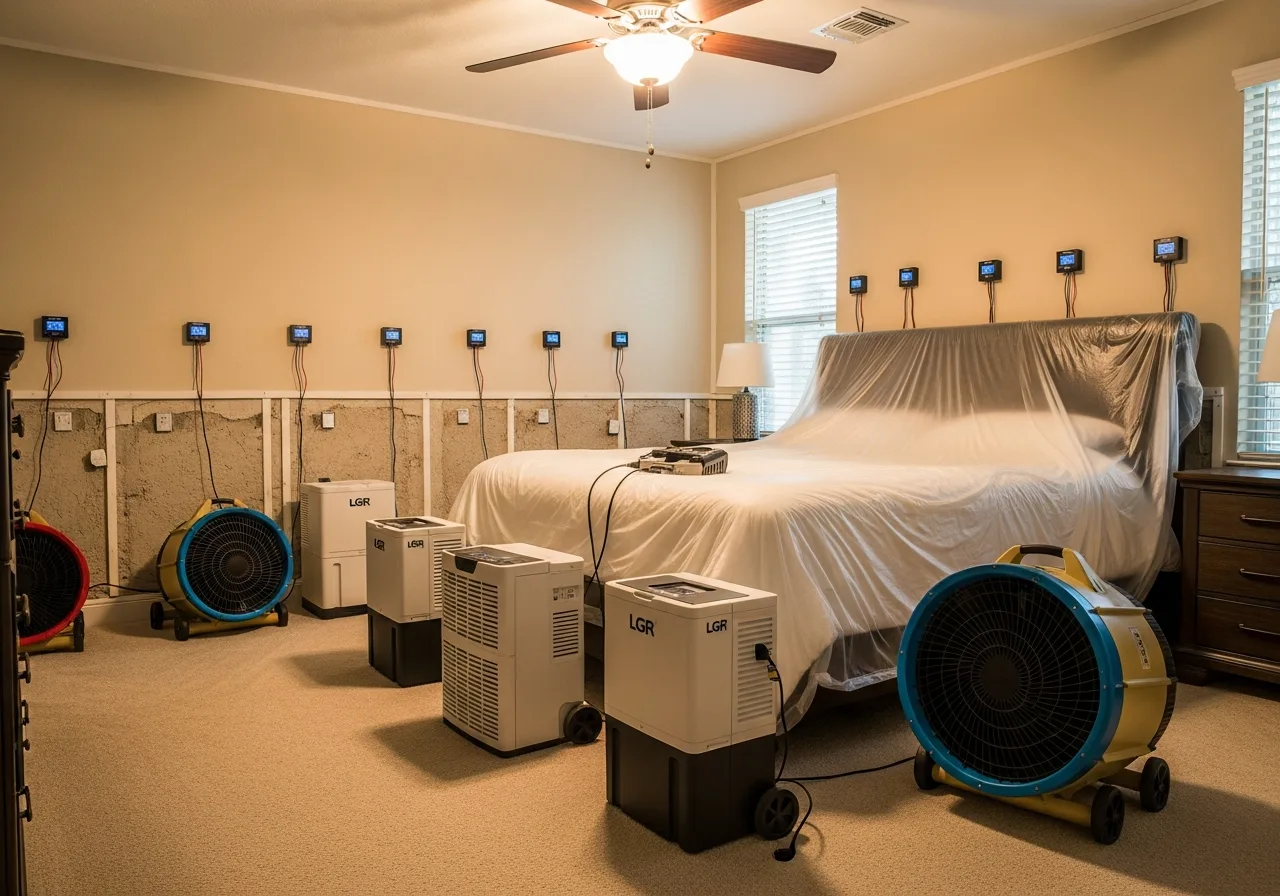 Structural drying equipment deployed during mitigation phase before reconstruction begins at a Palm Beach Gardens FL property