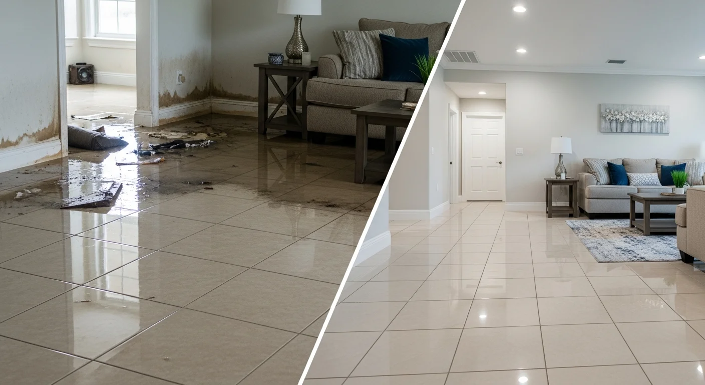 Before and after water damage restoration in a Pembroke Pines Florida home