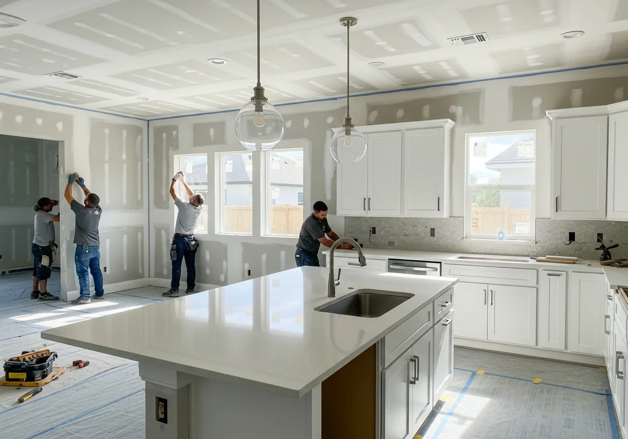 Palm Build crew performing interior reconstruction and restoration work inside a storm-damaged Pembroke Pines Florida home