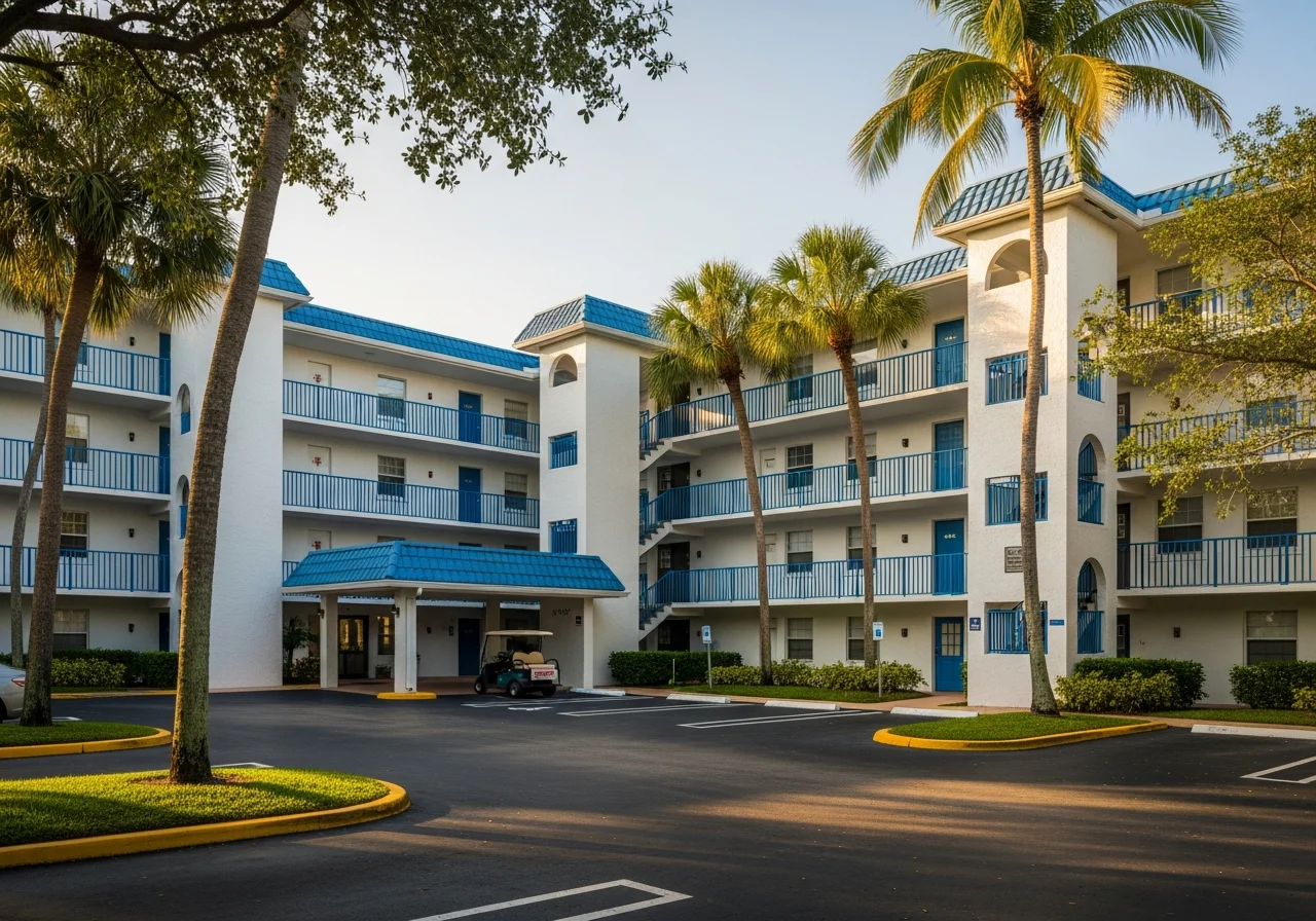 Century Village condominium complex in Pembroke Pines Florida showing multi-story stucco building
