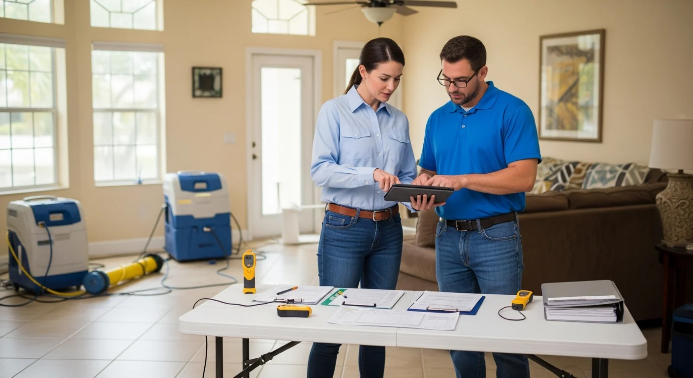 Palm Build insurance claims consultation with a Plantation Florida homeowner reviewing water damage documentation and restoration scope