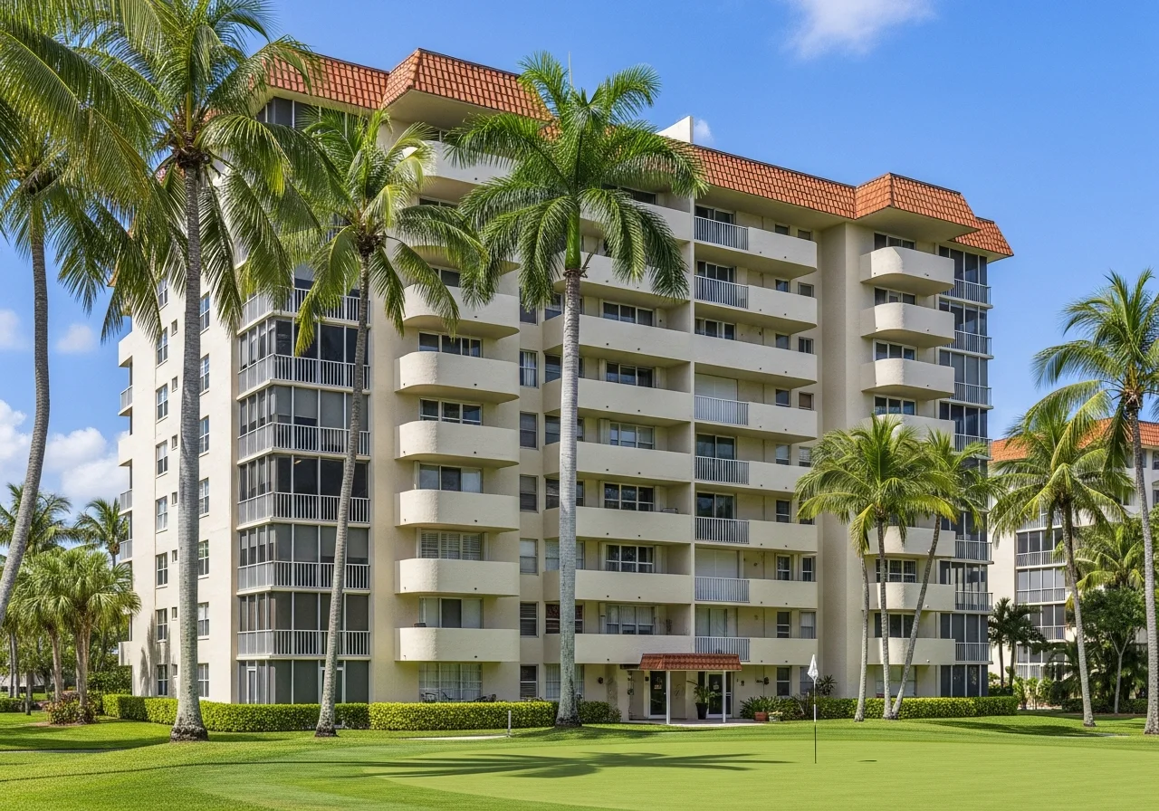 Aerial view of Palm Aire condominium community in Pompano Beach Florida showing dense multi-story condo buildings with HOA governance