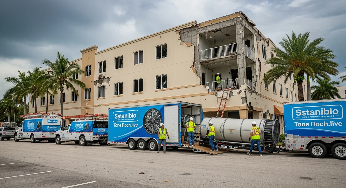 Large-scale commercial restoration project in Pompano Beach FL requiring coordinated multi-crew catastrophe response from Palm Build