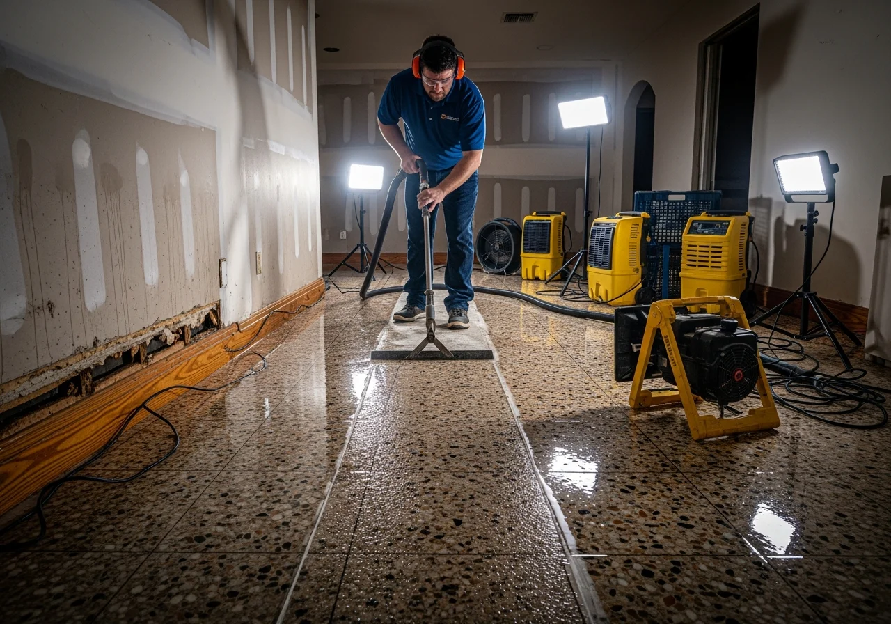 Palm Build crew performing emergency water extraction at a Pompano Beach property