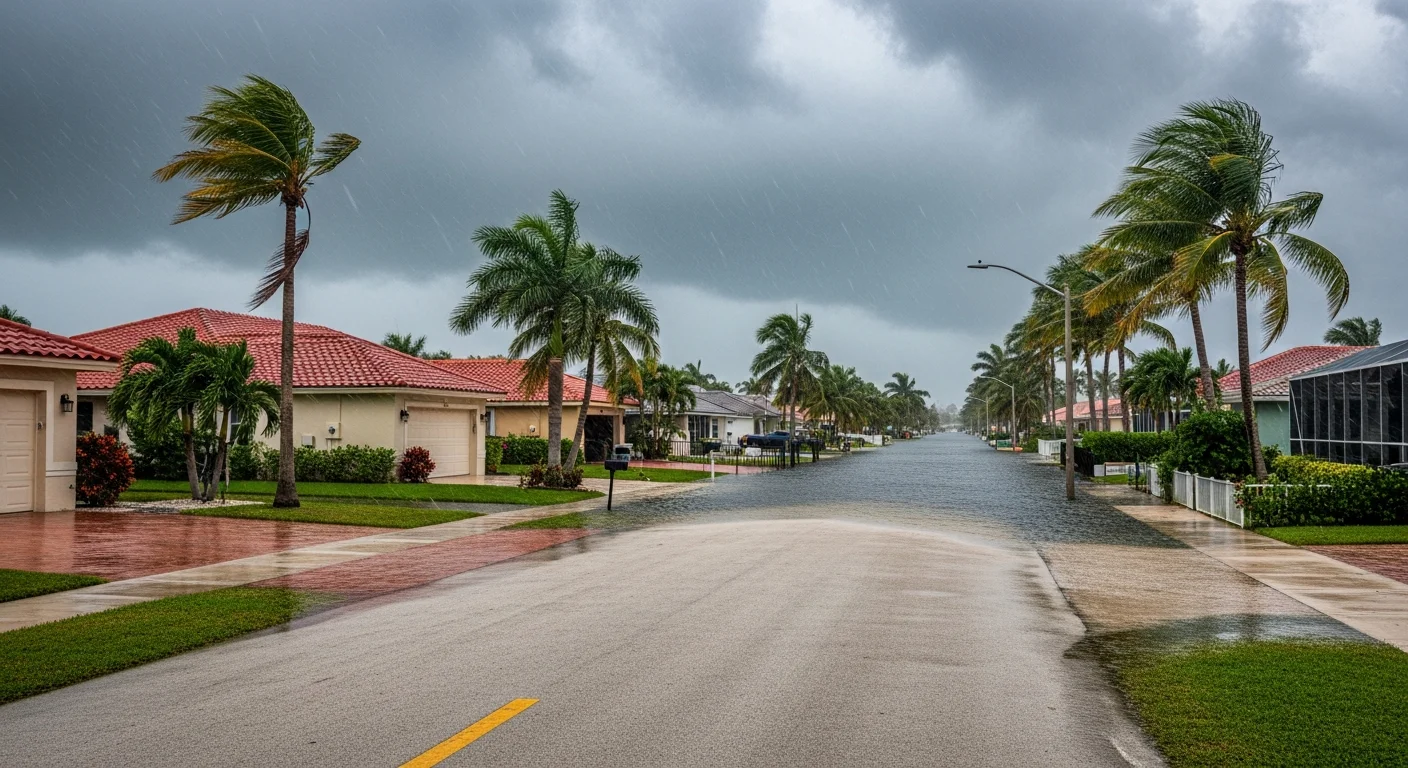 Pompano Beach FL canal system flooding during severe storm event with water approaching residential properties