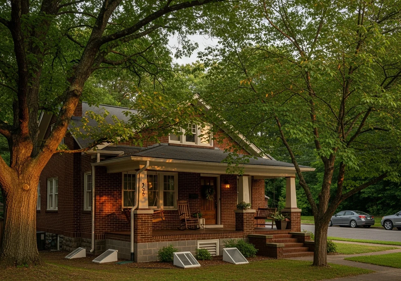 Boylan Heights historic neighborhood in Raleigh NC with craftsman and Victorian homes under mature hardwood canopy