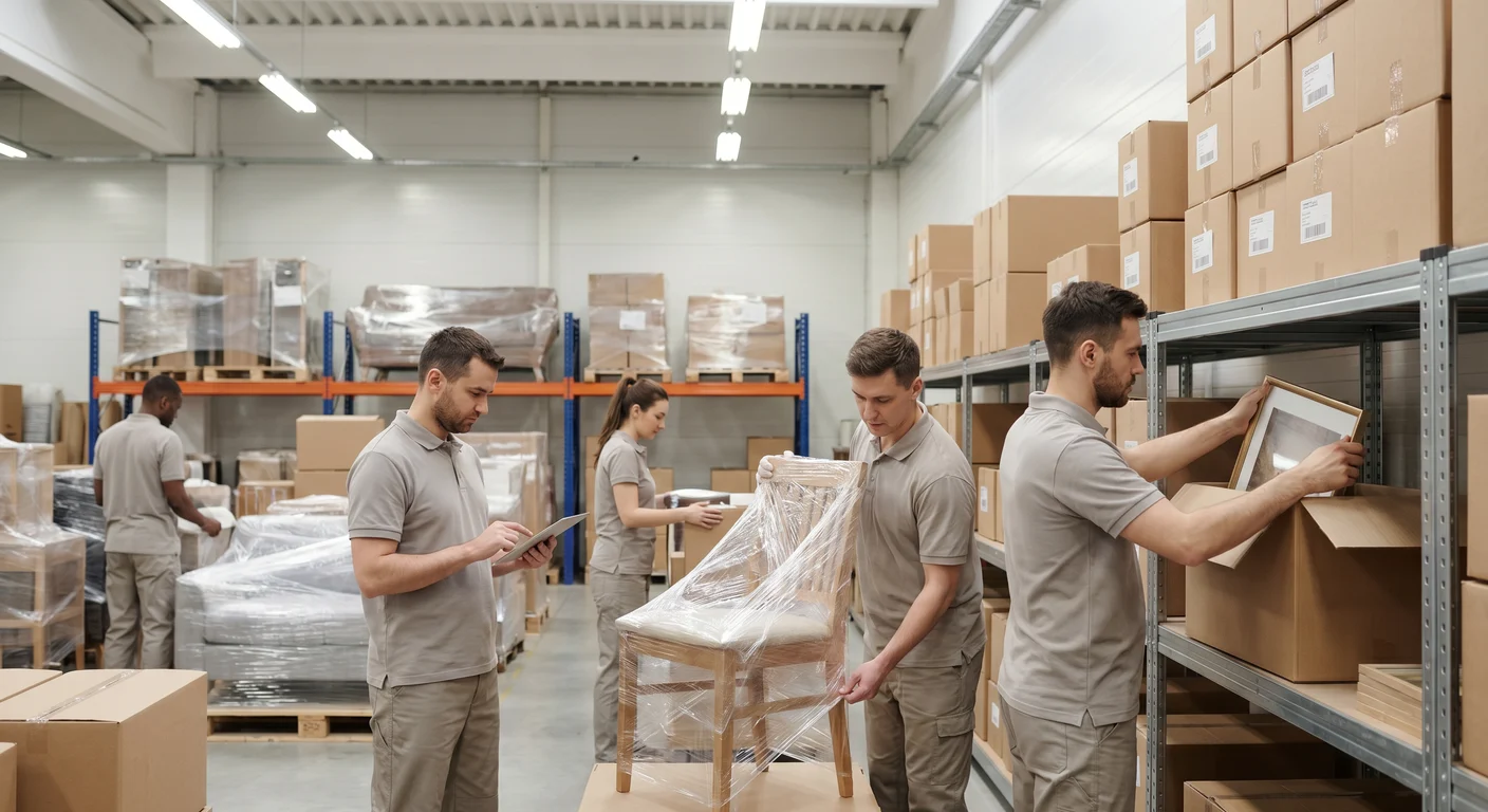 Palm Build technicians inventorying and packing household contents into climate-controlled storage after damage at a Raleigh NC home