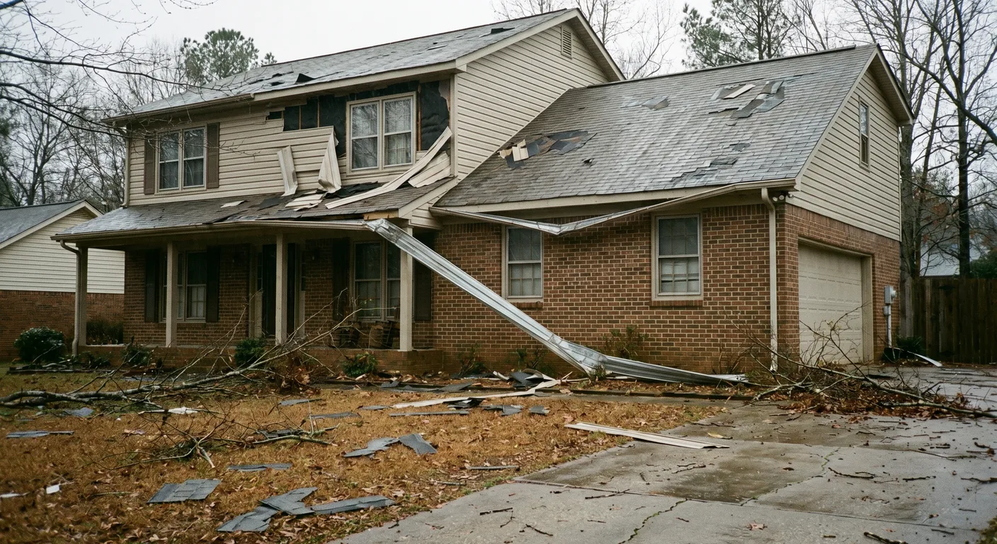 Wind damage to siding on a Raleigh NC brick-veneer home