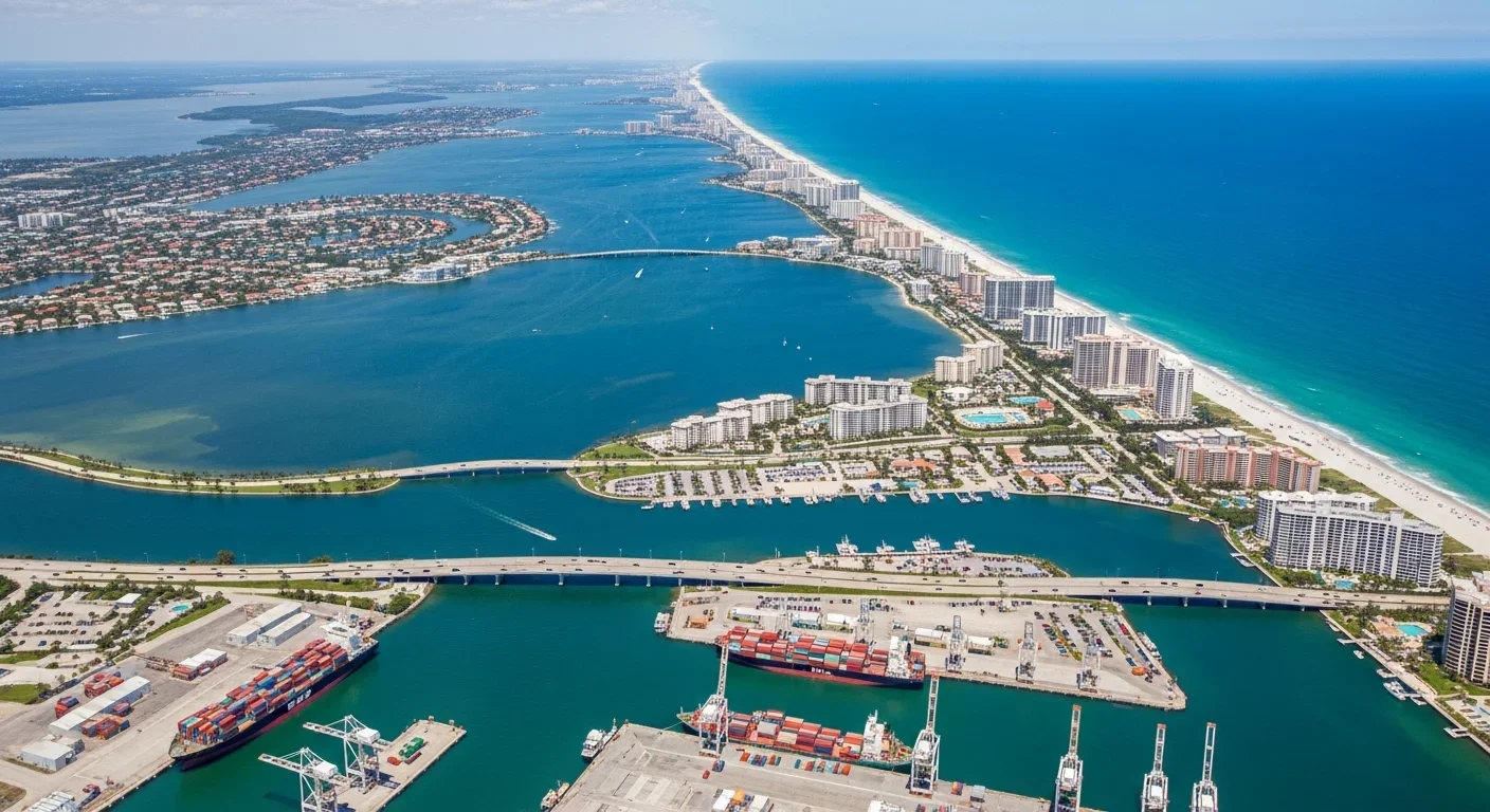 Aerial view of Singer Island and Lake Worth Lagoon in Riviera Beach, FL