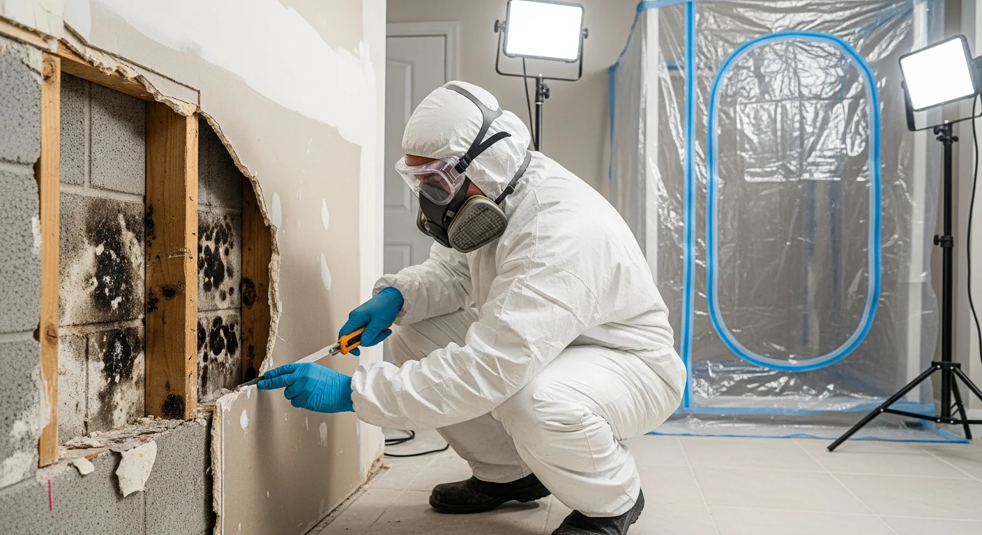 Palm Build licensed mold remediation technician working in a Riviera Beach, FL home