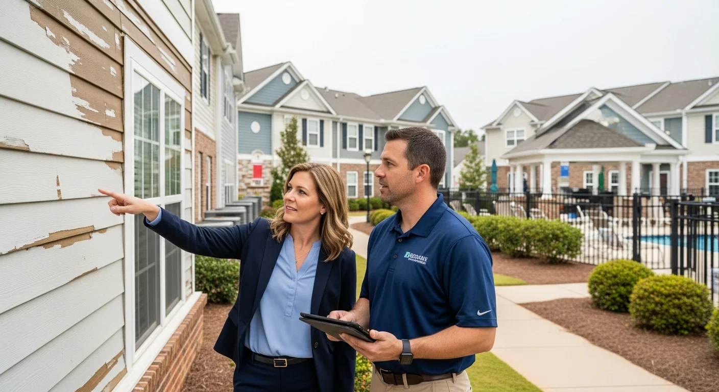 Palm Build project manager conducting HOA property inspection at a Rock Hill SC community