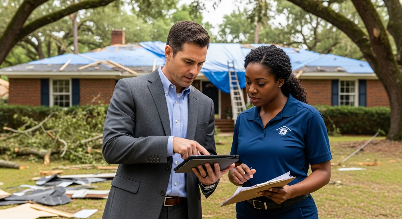 Palm Build project manager reviewing damage documentation with an insurance adjuster in Rock Hill SC