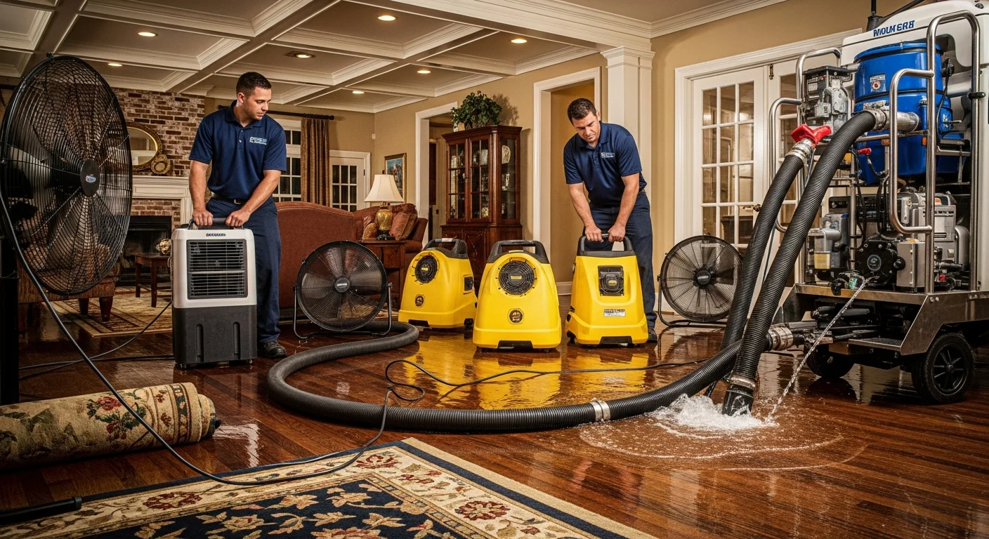 Restoration technicians performing water extraction inside a Rock Hill SC home