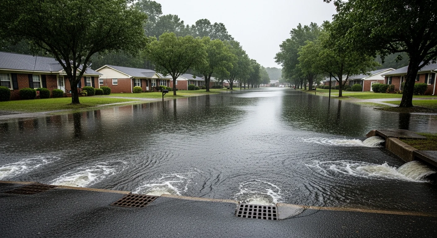 Residential street flooding in Rock Hill SC during Tropical Storm Helene