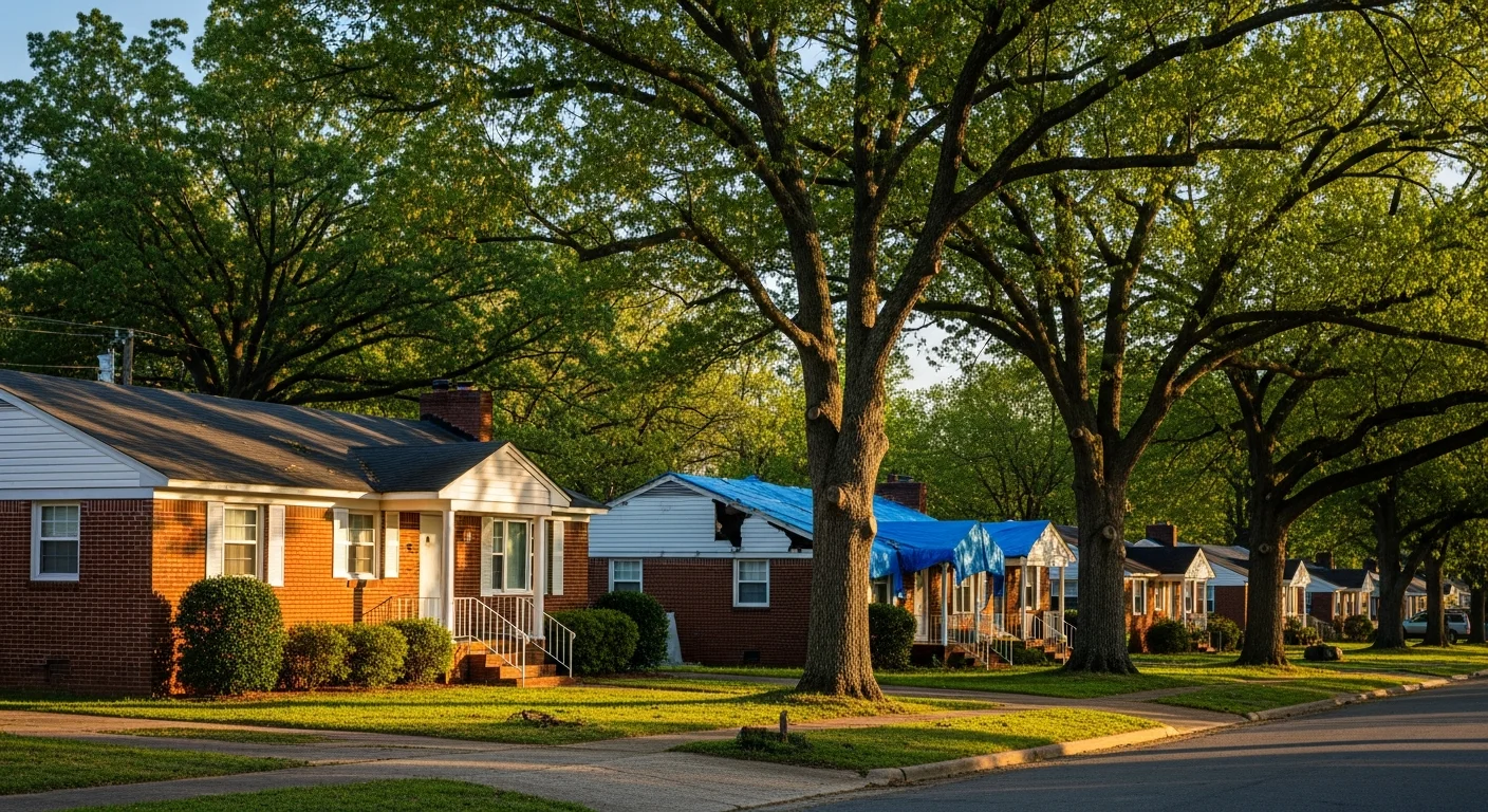 Southside Rock Hill SC neighborhood showing classic brick ranch homes with crawl space foundations