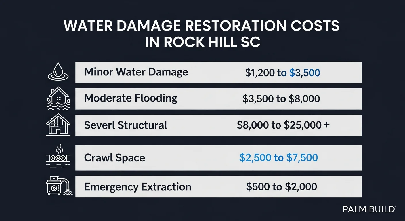 Infographic showing water damage restoration cost ranges in Rock Hill SC