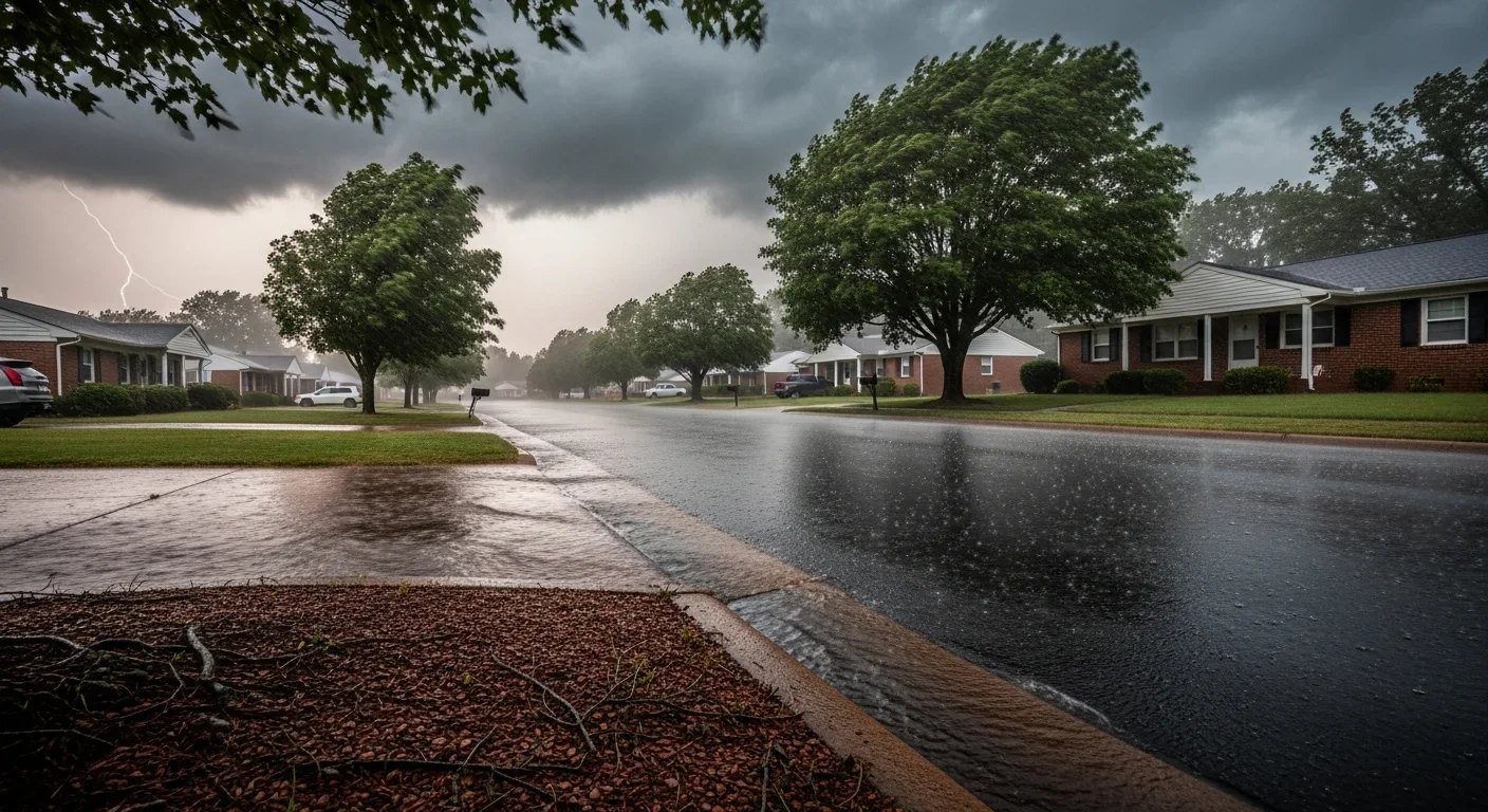 Dark storm clouds gathering over Salisbury NC residential area during a summer thunderstorm