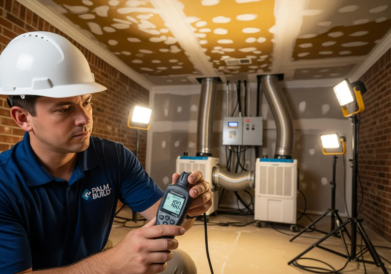 Palm Build technician performing moisture inspection in a Shelby NC home as part of professional mold assessment