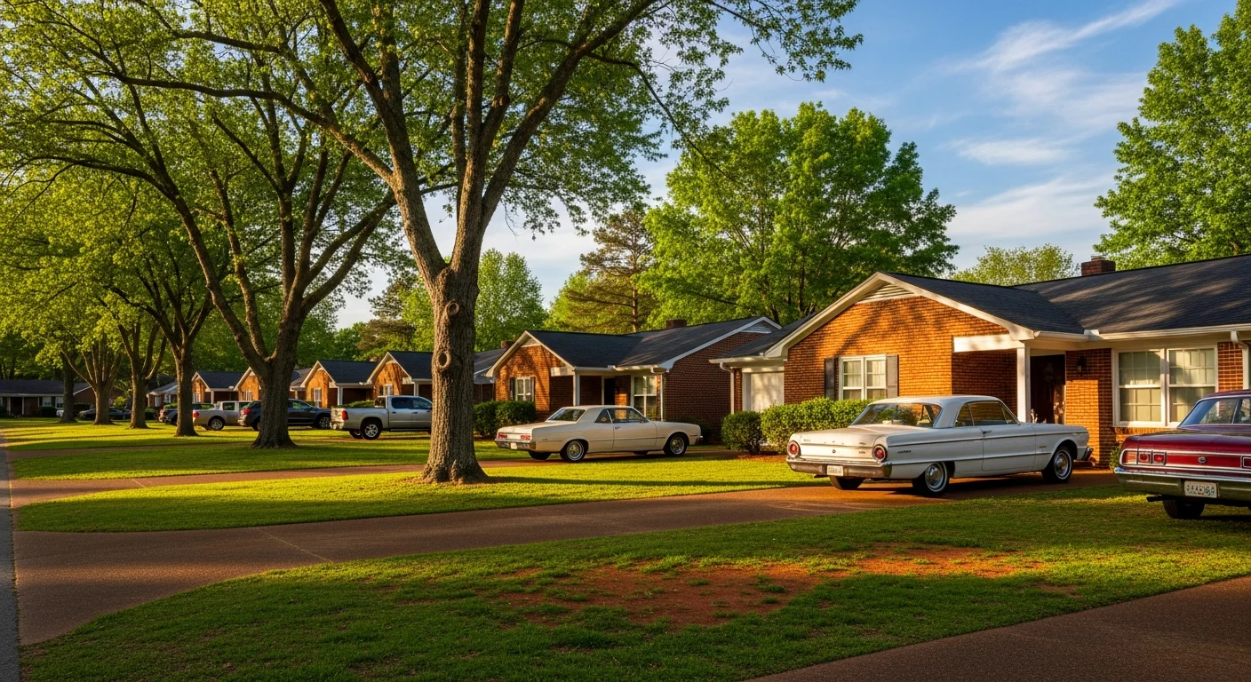 Typical mid-century brick ranch home in a Shelby NC neighborhood representative of the dominant housing stock with aging electrical and chimney systems