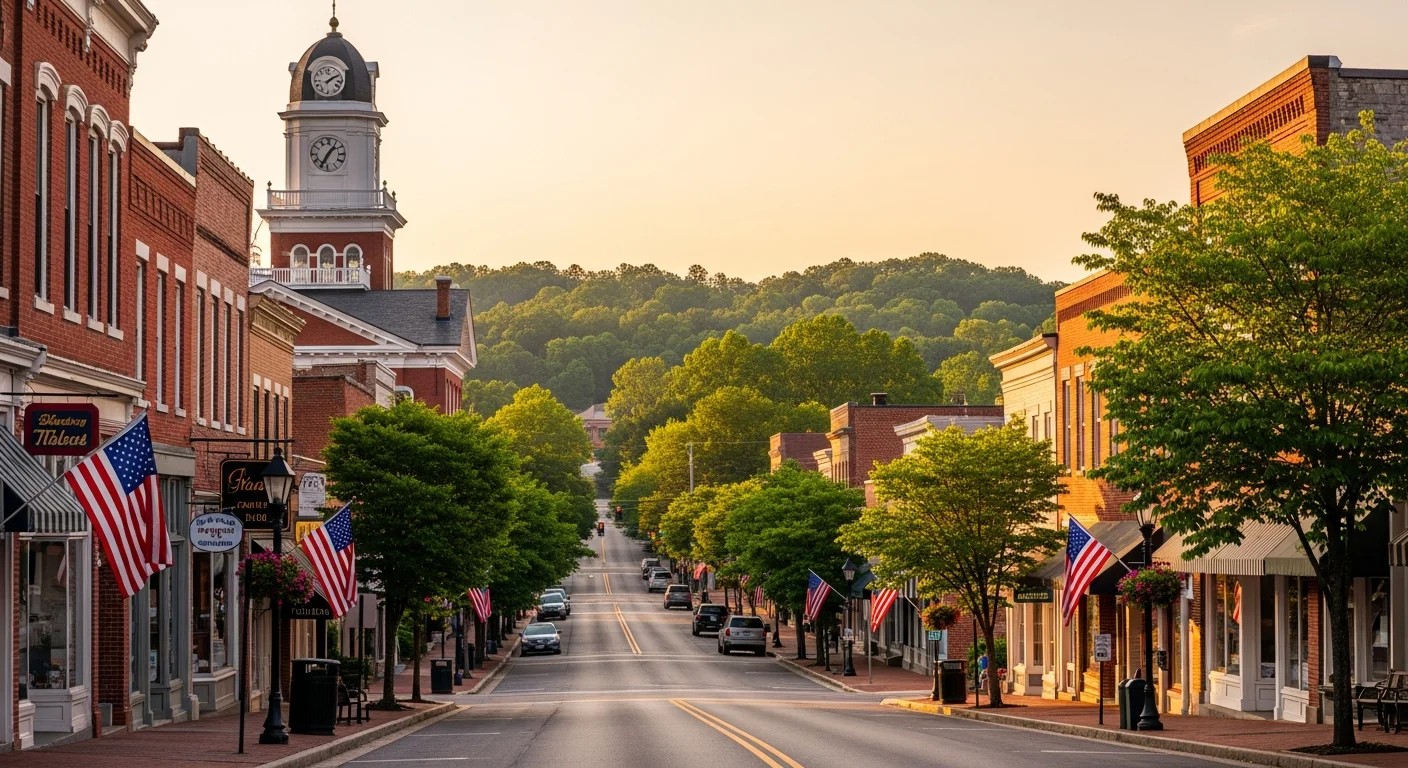 Uptown Shelby NC historic commercial district with brick buildings along South Lafayette Street