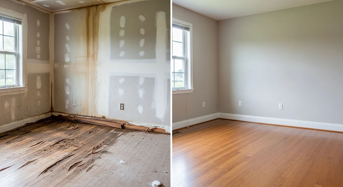 Before and after water damage restoration at a Tega Cay SC residence