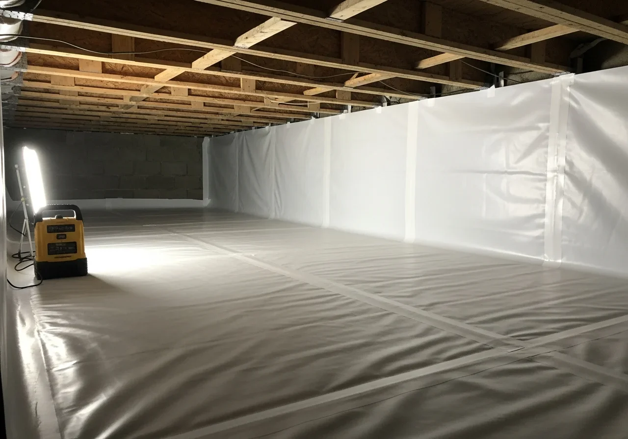 New heavy-mil vapor barrier installation in Valdese NC crawl space after mold remediation to prevent recurrence