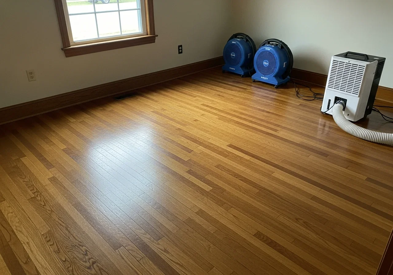 Restored hardwood flooring in Valdese NC home after Palm Build water damage restoration and structural drying
