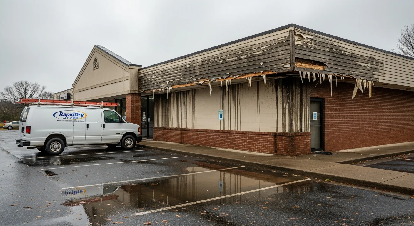 Palm Build commercial restoration team assessing water damage at a Waxhaw NC commercial building near the downtown area