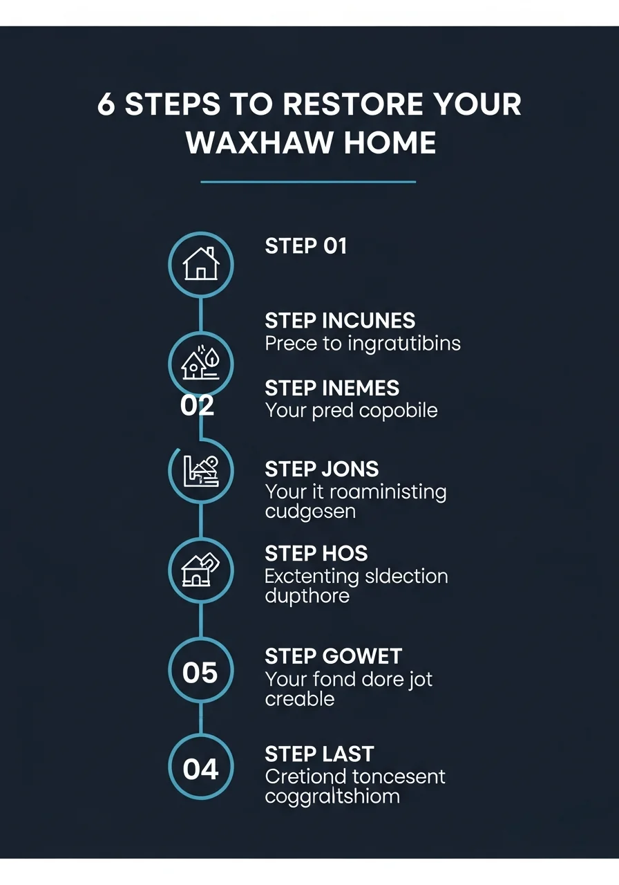 Infographic showing Palm Build's 6-step water damage restoration process for Waxhaw NC homes