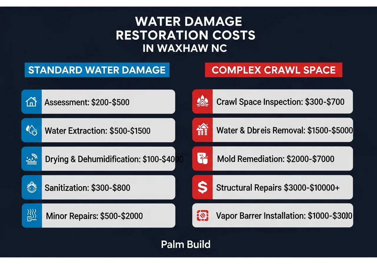 Infographic showing water damage restoration cost ranges in Waxhaw NC