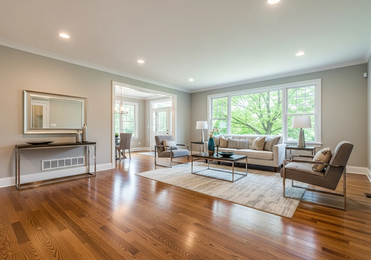 Fully restored living room in Waxhaw NC after insurance-funded restoration