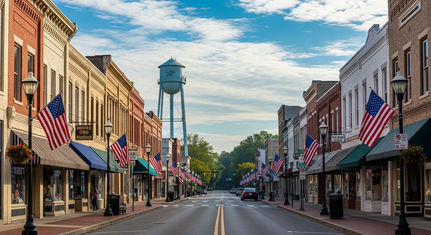 Historic downtown Waxhaw North Carolina streetscape showing preserved 19th and early 20th century commercial and residential architecture