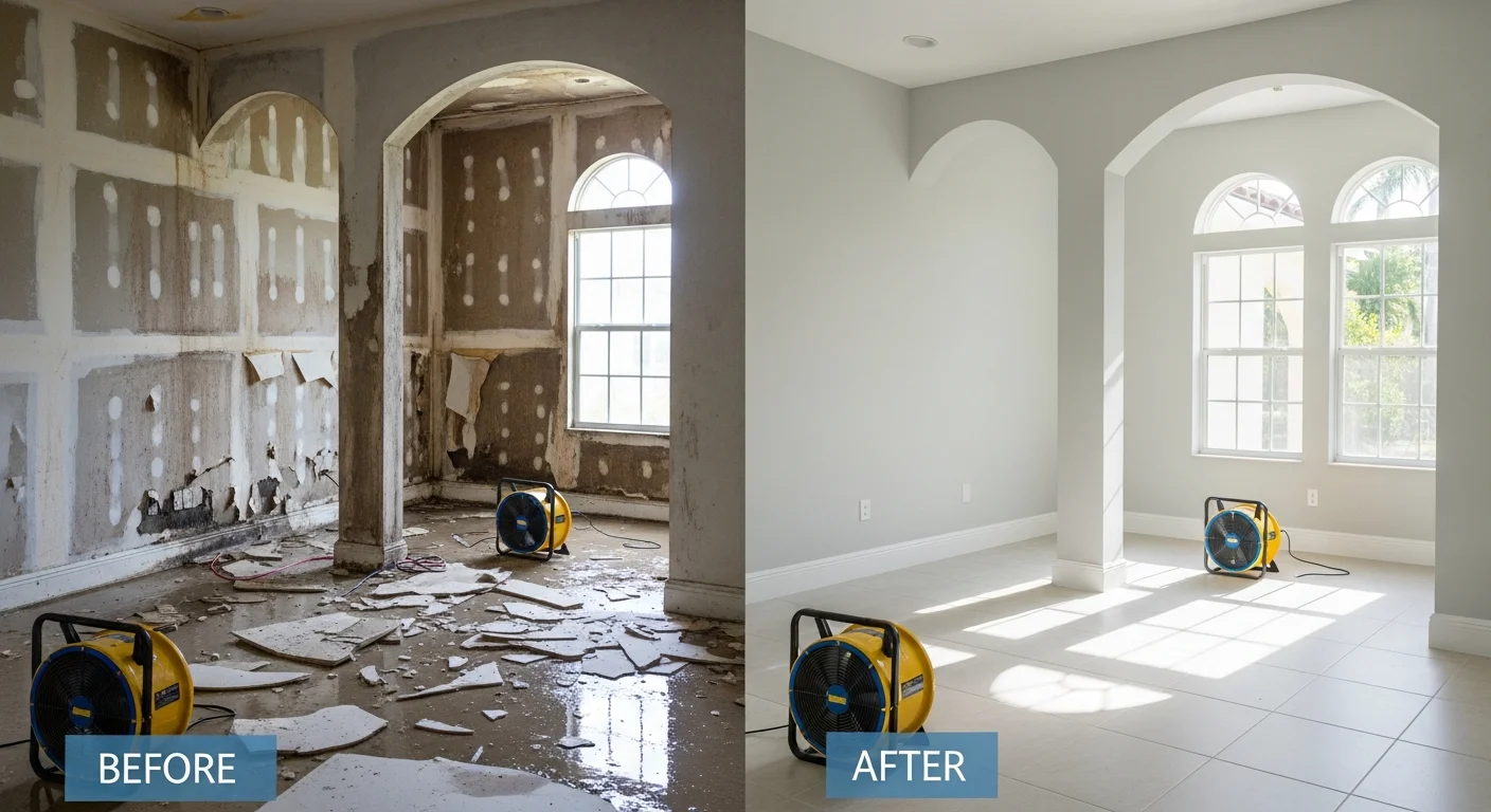 Before and after comparison of water damage restoration work completed in a West Palm Beach Florida HOA property